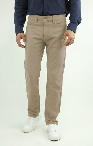 Taupe Stretch Straight Fit 5 Pocket Twill Pant - JACHS NY