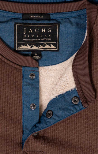 Brown Sherpa Lined Waffle Henley - JACHS NY