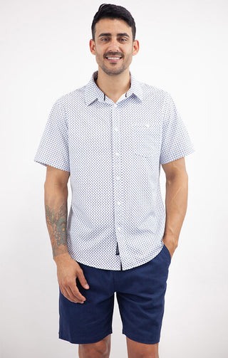 White Printed Short Sleeve Poly Spandex Tech Shirt - JACHS NY