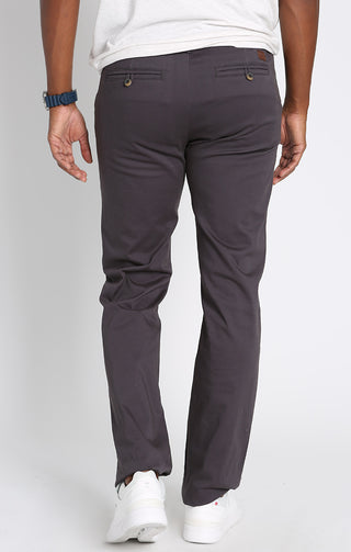 Charcoal Bowie Straight Fit Stretch Sateen Chino Pant - JACHS NY