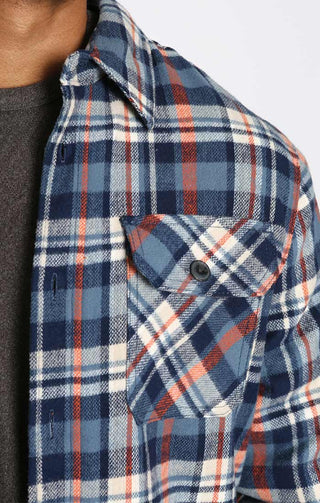 Blue Plaid Sherpa Lined Brushed Flannel - JACHS NY