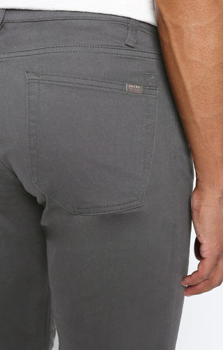 Grey Straight Fit 5 Pocket Stretch Sateen Pant - JACHS NY