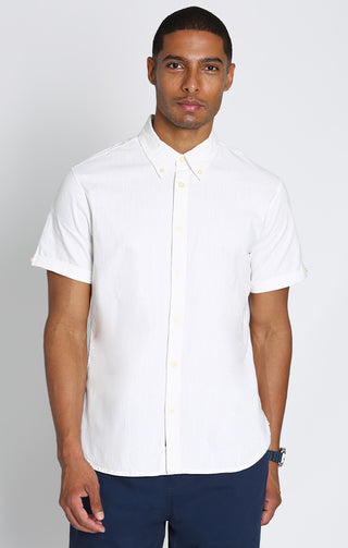 White Stretch Chambray Short Sleeve Shirt - JACHS NY