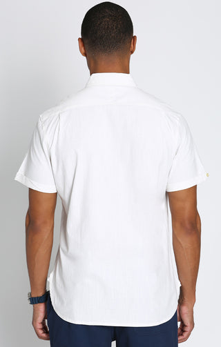 White Stretch Chambray Short Sleeve Shirt - JACHS NY