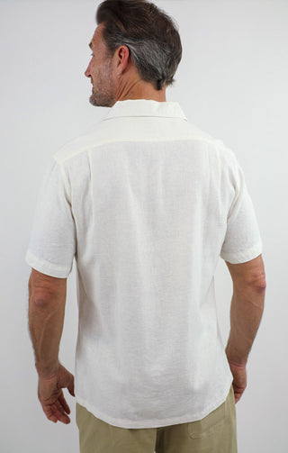 White Linen Suffolk Short Sleeve Camp Shirt - JACHS NY