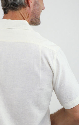 White Linen Suffolk Short Sleeve Camp Shirt - JACHS NY