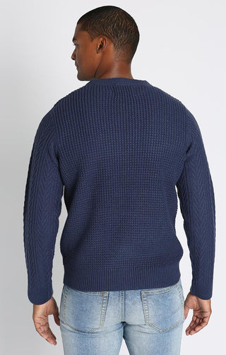 Navy Mixed Stitch Crewneck Sweater - JACHS NY