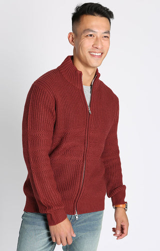 Red Full Zip Mockneck Sweater - JACHS NY