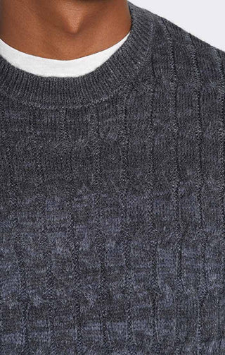 Navy Cable Knit Crewneck Sweater - JACHS NY