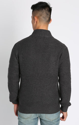 Charcoal Full Zip Mockneck Sweater - JACHS NY