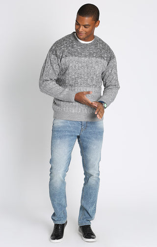 Grey Ombre Cable Knit Crewneck Sweater - JACHS NY