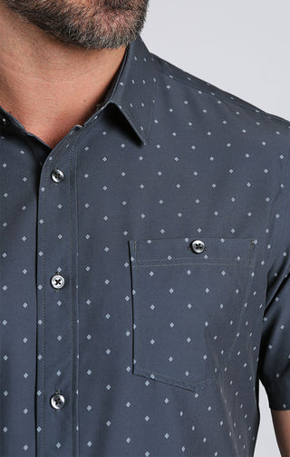 Jet Black Printed Short Sleeve Poly Spandex Tech Shirt - JACHS NY