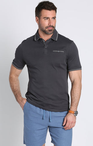 Jet Charcoal Carlyle Luxe Interlock Polo - JACHS NY