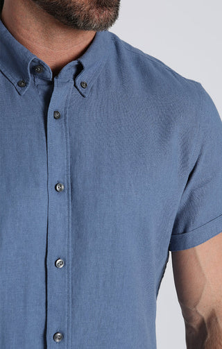 Blue Noho Short Sleeve Linen Viscose Shirt - JACHS NY