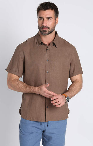 Brown Noho Short Sleeve Linen Viscose Shirt - JACHS NY