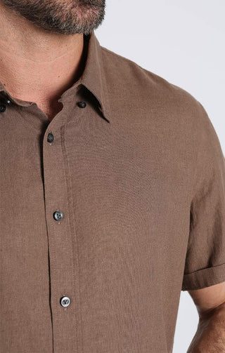 Brown Noho Short Sleeve Linen Viscose Shirt - JACHS NY