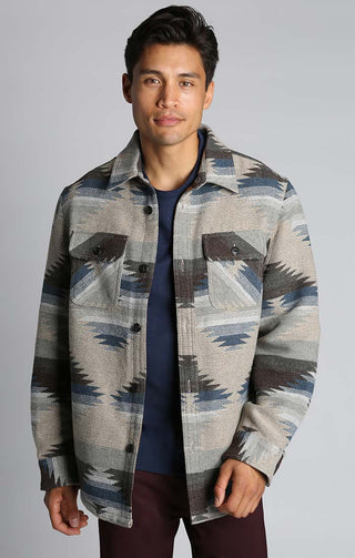 Taupe Aztec Wool Blend Shirt Jacket - JACHS NY