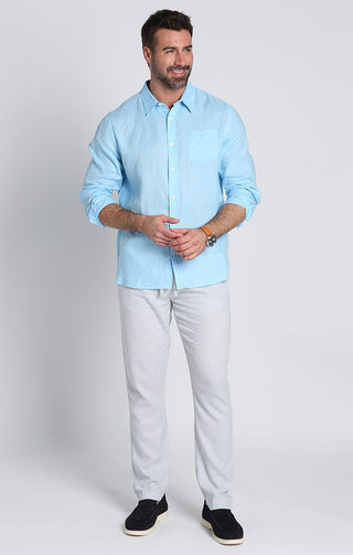 Sky Blue Linen Long Sleeve Shirt - JACHS NY