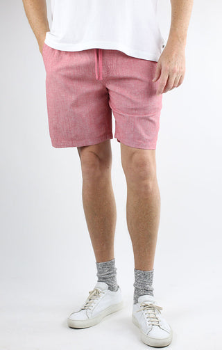 Red Stretch Chambray Pull On Dock Short - JACHS NY