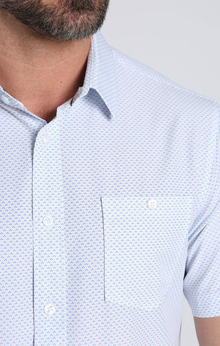 White Micro Print Poly Spandex Short Sleeve Tech Shirt - JACHS NY
