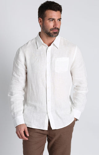 White Linen Long Sleeve Shirt - JACHS NY