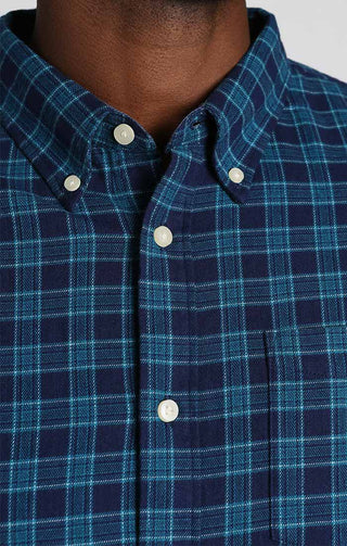 Dark Blue Stretch Flannel Shirt - JACHS NY