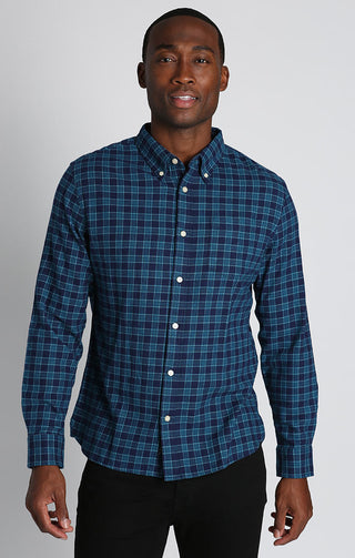 Dark Blue Stretch Flannel Shirt - JACHS NY