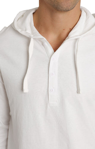 White Sueded Cotton Hooded Henley - JACHS NY