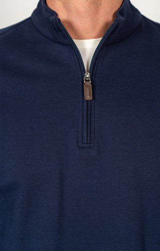Navy Cotton Modal Quarter Zip Pullover - JACHS NY