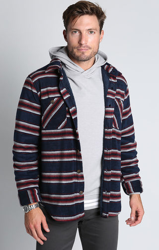 Striped Polar Fleece Sherpa Shirt Jacket - JACHS NY
