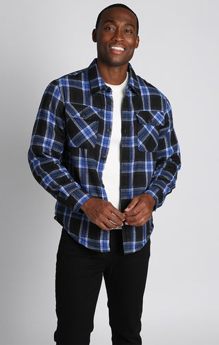 Blue Sherpa Lined Flannel Shirt Jacket - JACHS NY
