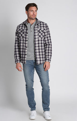 Dark Indigo Sherpa Lined Flannel Shirt Jacket - JACHS NY