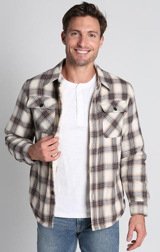 Cream Sherpa Lined Flannel Shirt Jacket - JACHS NY