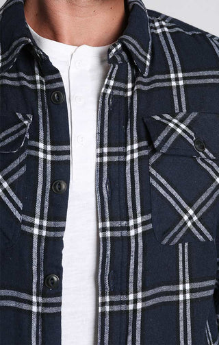 Dark Blue Sherpa Lined Flannel Shirt Jacket - JACHS NY
