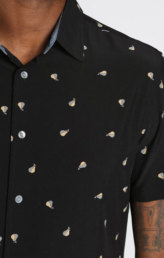 Black Pear Print Gravityless Short Sleeve Shirt - JACHS NY