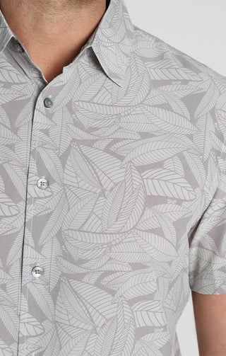 Grey Leaf Print Gravityless Short Sleeve Shirt - JACHS NY