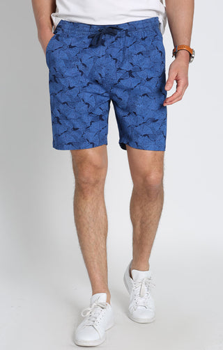 Blue Floral Print Stretch Twill Pull On Dock Short - JACHS NY