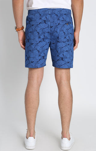 Blue Floral Print Stretch Twill Pull On Dock Short - JACHS NY