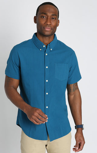 Blue Seersucker Short Sleeve Shirt - JACHS NY