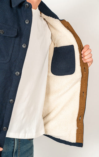 Blue Wool Blend Sherpa Shirt Jacket - JACHS NY