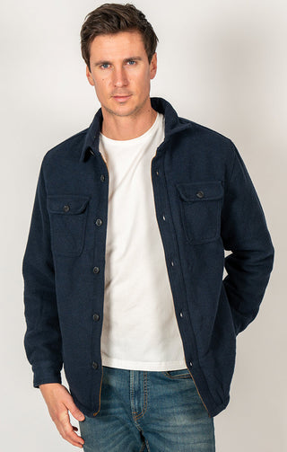 Blue Wool Blend Sherpa Shirt Jacket - JACHS NY