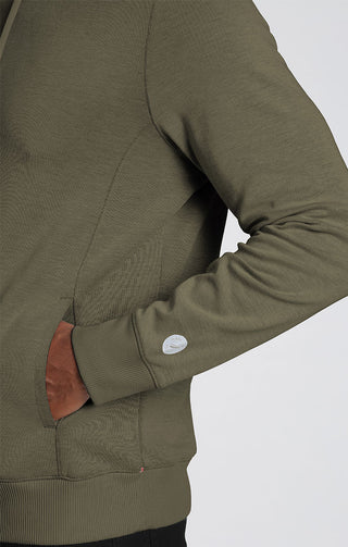 Olive Cotton Modal Crossover Hoodie - JACHS NY