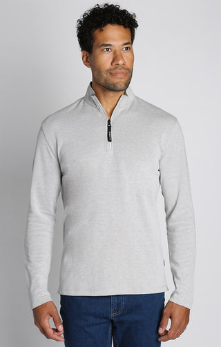 Light Grey Cotton Modal Quarter Zip Pullover - JACHS NY