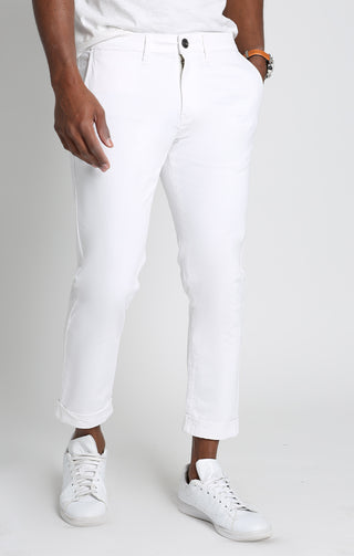 White Cropped Fit Stretch Bowie Chino - JACHS NY