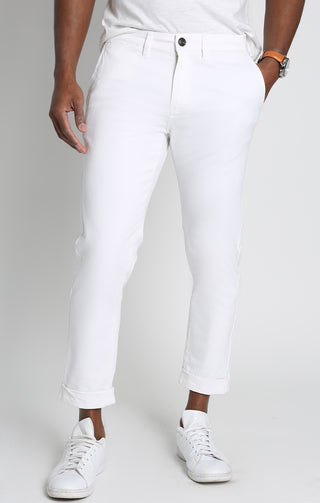 White Cropped Fit Stretch Bowie Chino - JACHS NY