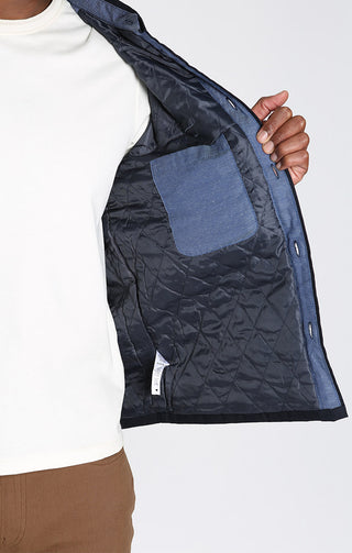 Navy Stretch Quilted Canvas Shirt Jacket - JACHS NY