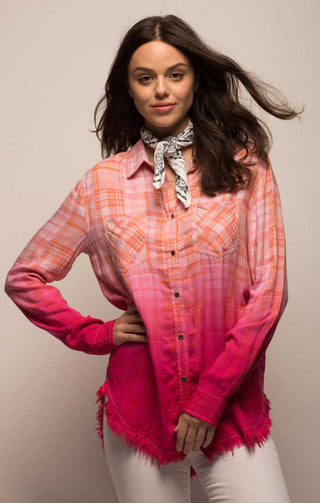 Pink Dip Dye Madras Plaid Shirt - JACHS NY