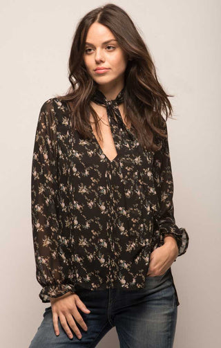 Printed Chiffon Pintuck Blouse With Detachable Necktie - JACHS NY