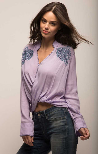Embroidered Crossover Boho Blouse - Lavender - JACHS NY