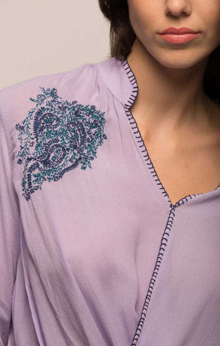 Embroidered Crossover Boho Blouse - Lavender - JACHS NY